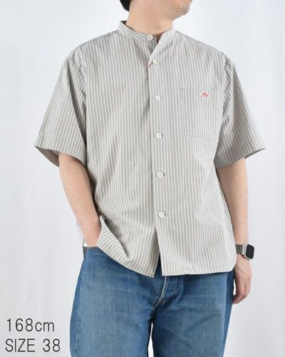 DANTON コットンリネンバンドカラー半袖シャツ MENS | FRENCH