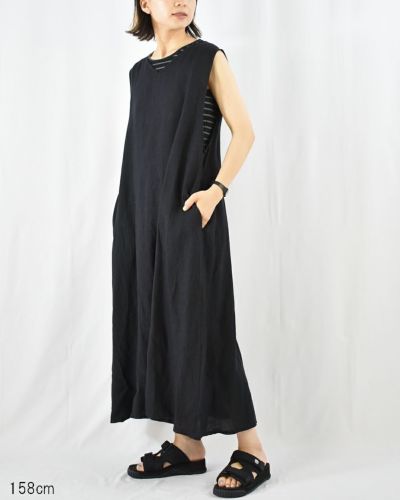 SALE1 merci リネンストライプバンドカラーワンピース　フレンチブリュ ワンピース | FRENCH Bleu .rooms